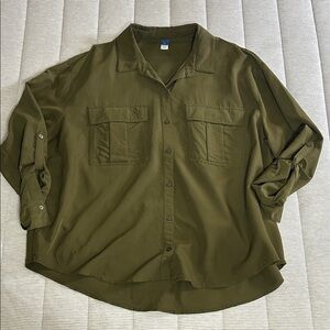Old Navy Olive Green Button Down Top Shirt Blouse, Size XL